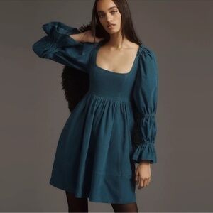 NWT Anthropologie Pilcro Square Neck Corduroy Babydoll Mini Dress Sz Medium